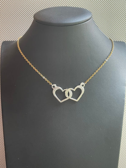 Twin Hearts Pewter Pendant With Gold-Plated Chain