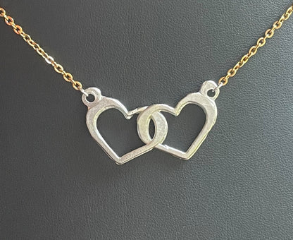 Twin Hearts Pewter Pendant With Gold-Plated Chain